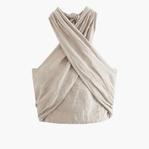 NWT Commense Beige Linen Cotton Blend Strapless Top